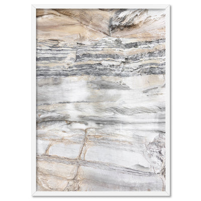 Bondi Coastal Rock Face I - Art Print, Poster, Stretched Canvas, or Framed Wall Art Print, shown in a white frame