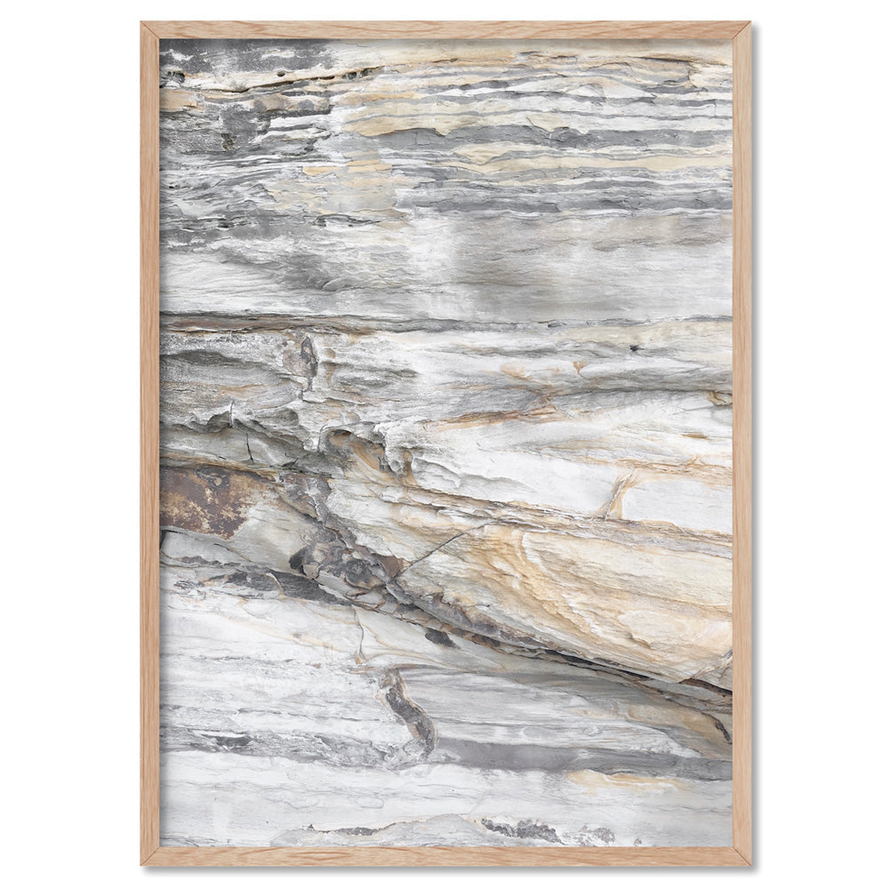 Bondi Coastal Rock Face II - Art Print, Poster, Stretched Canvas, or Framed Wall Art Print, shown in a natural timber frame