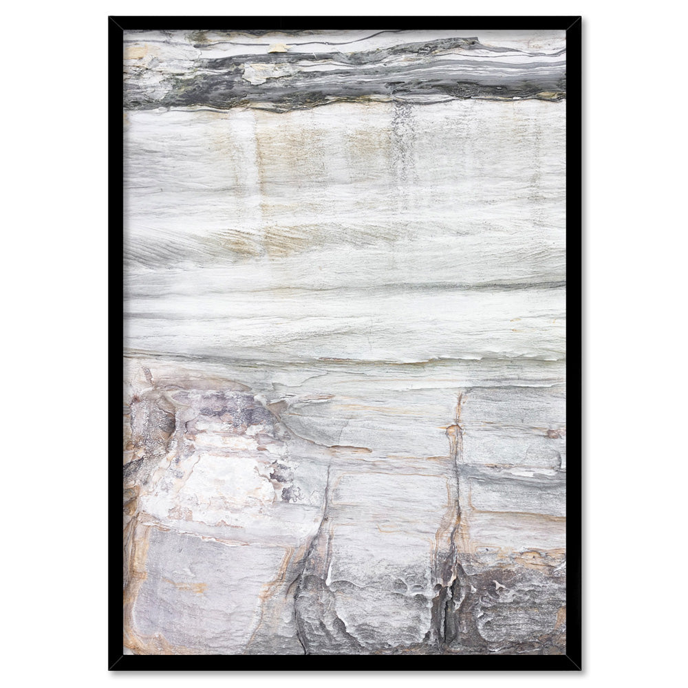 Bondi Coastal Rock Face III - Art Print, Poster, Stretched Canvas, or Framed Wall Art Print, shown in a black frame