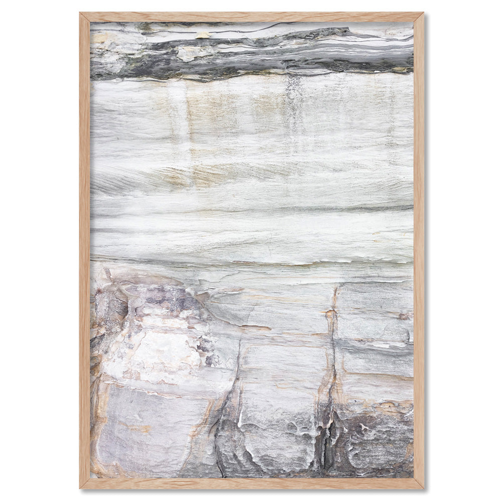 Bondi Coastal Rock Face III - Art Print, Poster, Stretched Canvas, or Framed Wall Art Print, shown in a natural timber frame