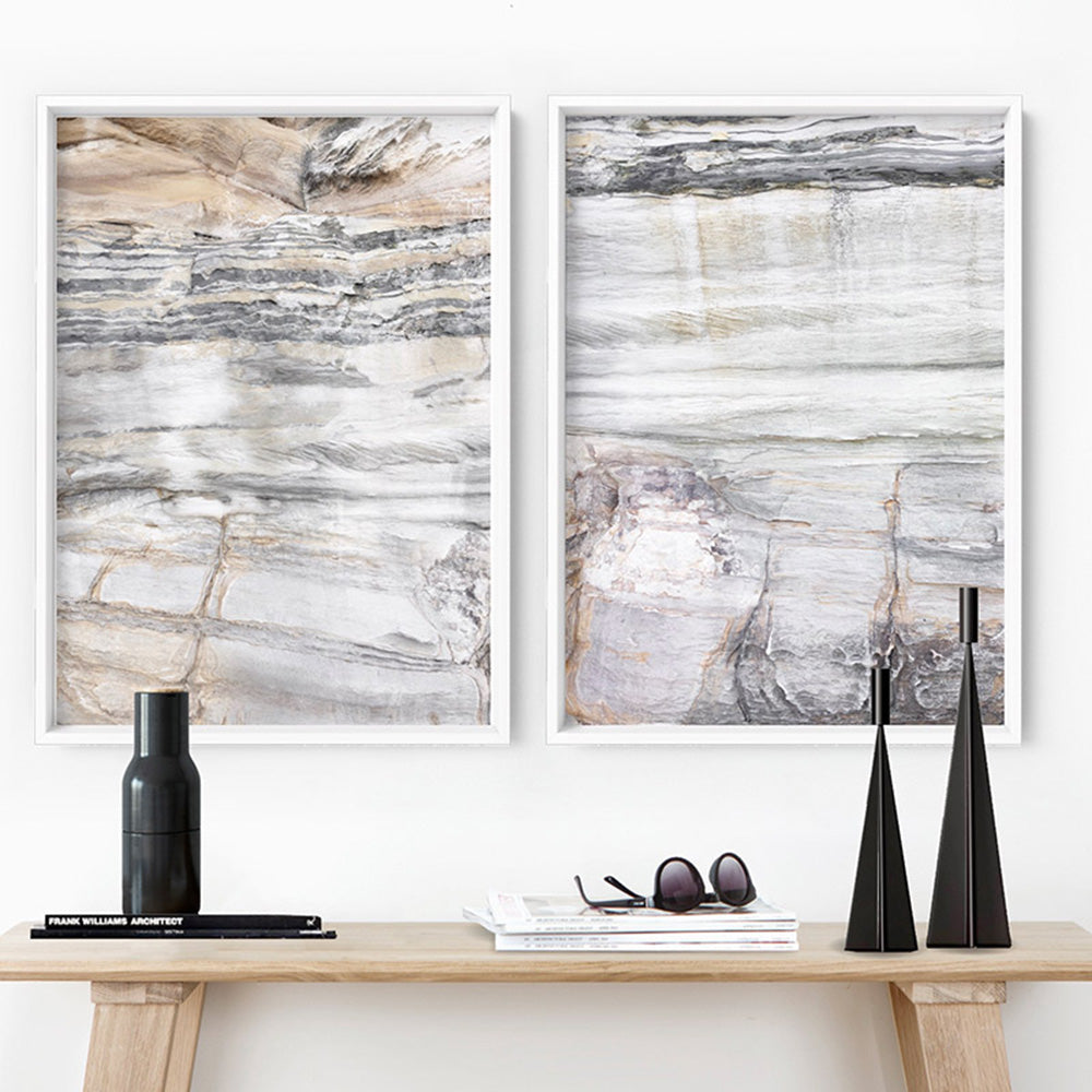 Bondi Coastal Rock Face III - Art Print, Poster, Stretched Canvas or Framed Wall Art, shown framed in a home interior space