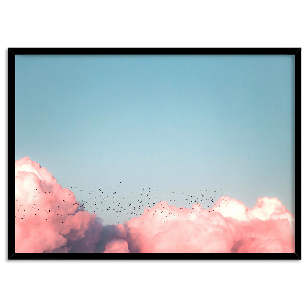 Above the Clouds in Blush, Blue Sky - Art Print, Poster, Stretched Canvas, or Framed Wall Art Print, shown in a black frame