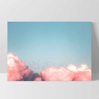 Above the Clouds in Blush, Blue Sky - Art Print, Poster, Stretched Canvas, or Framed Wall Art Print, shown as a stretched canvas or poster without a frame