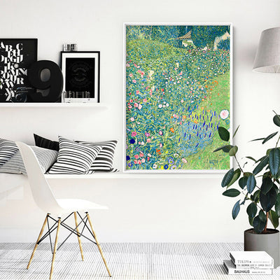 GUSTAV KLIMT | Italian Garden Landscape - Art Print, Poster, Stretched Canvas or Framed Wall Art Prints, shown framed in a room