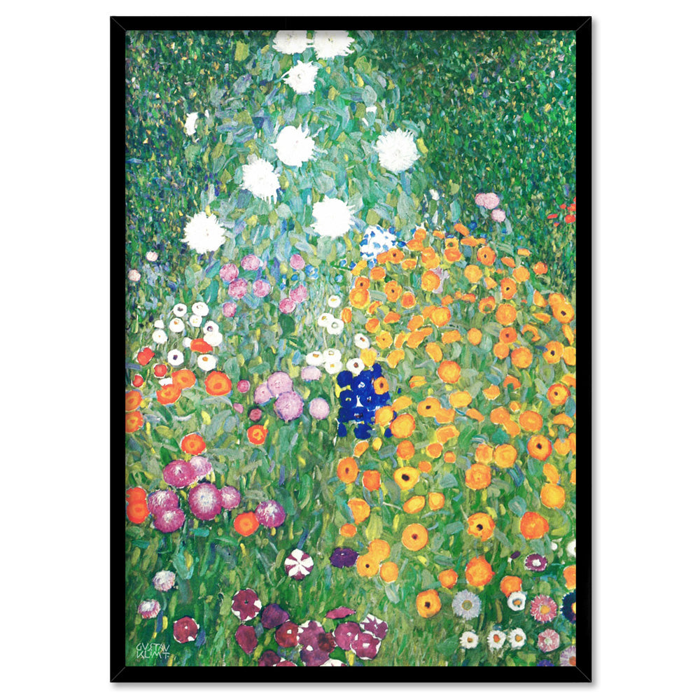 GUSTAV KLIMT | Flower Garden - Art Print, Poster, Stretched Canvas, or Framed Wall Art Print, shown in a black frame