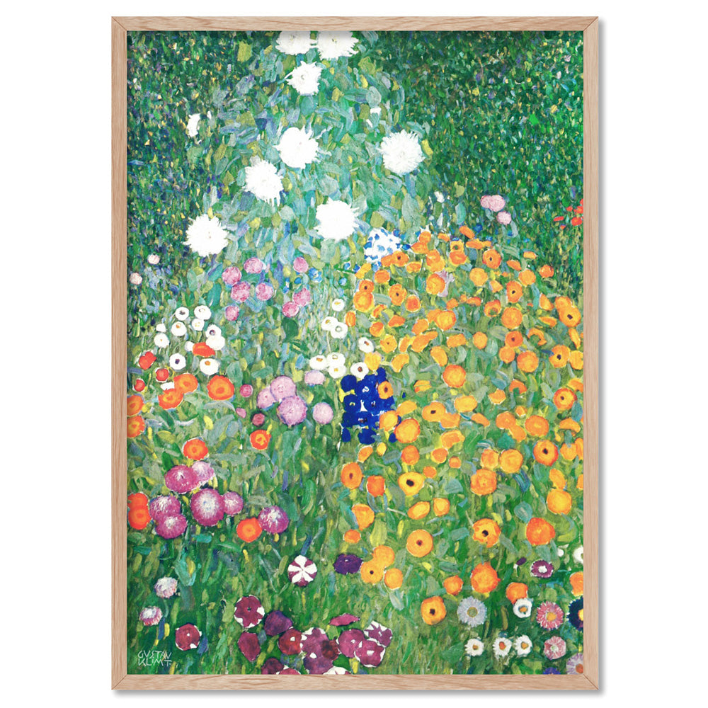 GUSTAV KLIMT | Flower Garden - Art Print, Poster, Stretched Canvas, or Framed Wall Art Print, shown in a natural timber frame