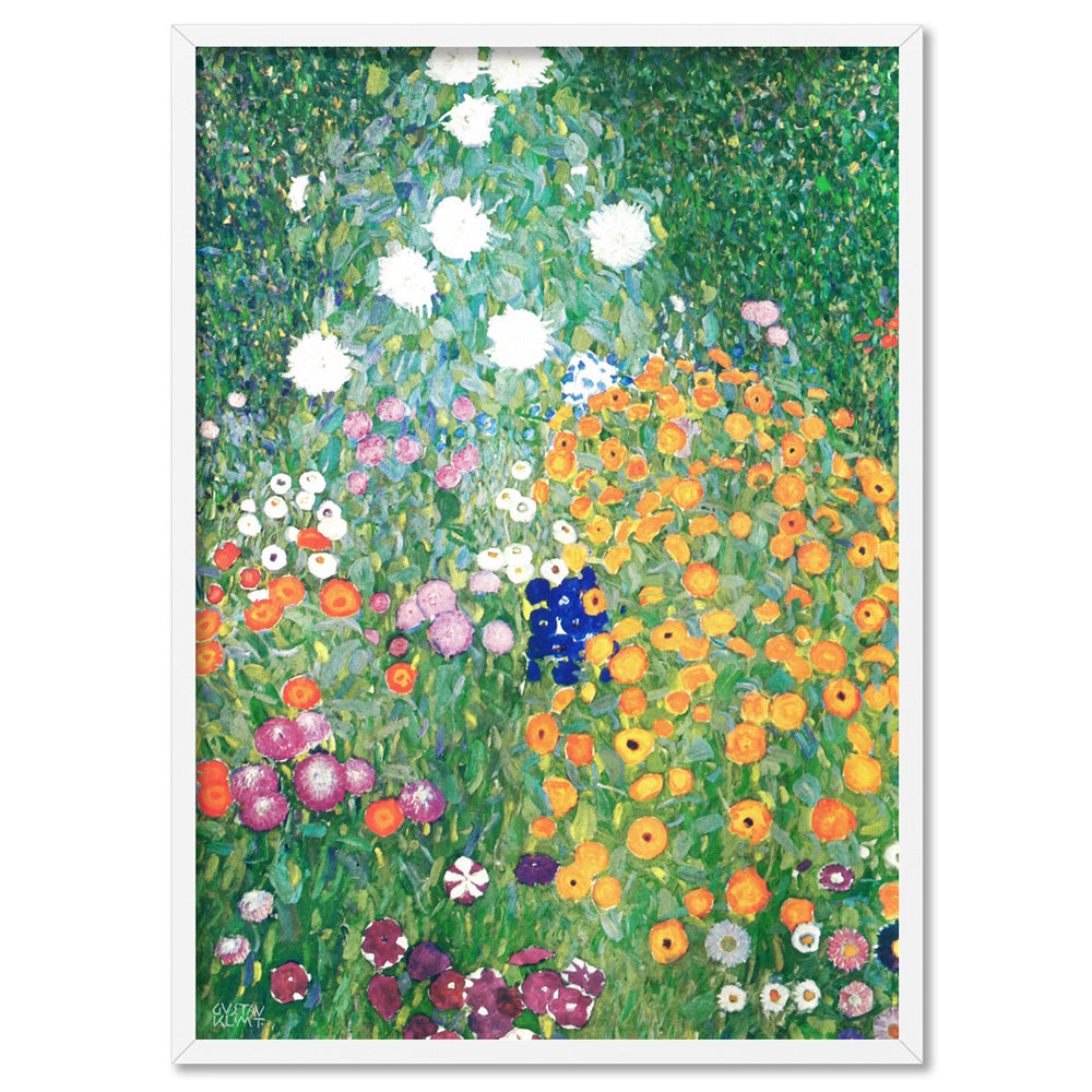 GUSTAV KLIMT | Flower Garden - Art Print, Poster, Stretched Canvas, or Framed Wall Art Print, shown in a white frame