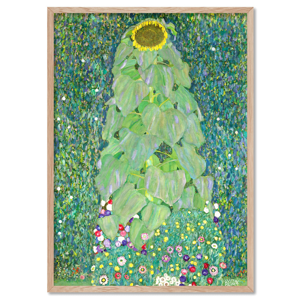 GUSTAV KLIMT | The Sunflower - Art Print, Poster, Stretched Canvas, or Framed Wall Art Print, shown in a natural timber frame