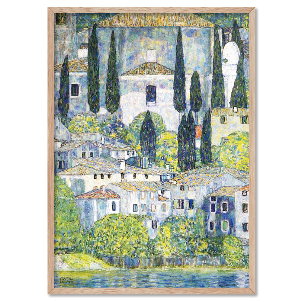 GUSTAV KLIMT | Church in Cassone - Art Print, Poster, Stretched Canvas, or Framed Wall Art Print, shown in a natural timber frame
