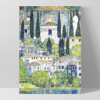 GUSTAV KLIMT | Church in Cassone - Art Print, Poster, Stretched Canvas, or Framed Wall Art Print, shown as a stretched canvas or poster without a frame