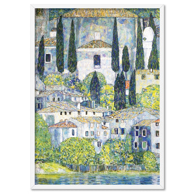GUSTAV KLIMT | Church in Cassone - Art Print, Poster, Stretched Canvas, or Framed Wall Art Print, shown in a white frame