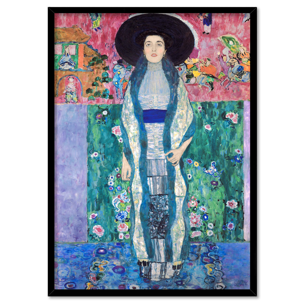 GUSTAV KLIMT | Portrait of Adele Bloch-Bauer II - Art Print, Poster, Stretched Canvas, or Framed Wall Art Print, shown in a black frame
