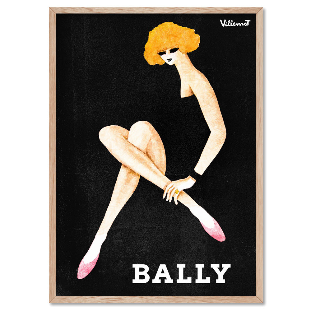 Bernard Villemot | Bally Blonde in Sketch Grainy Effect - Art Print, Poster, Stretched Canvas, or Framed Wall Art Print, shown in a natural timber frame