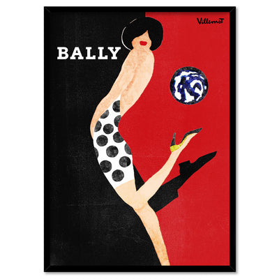 Bernard Villemot | Bally Kick in Sketch Grainy Effect - Art Print, Poster, Stretched Canvas, or Framed Wall Art Print, shown in a black frame