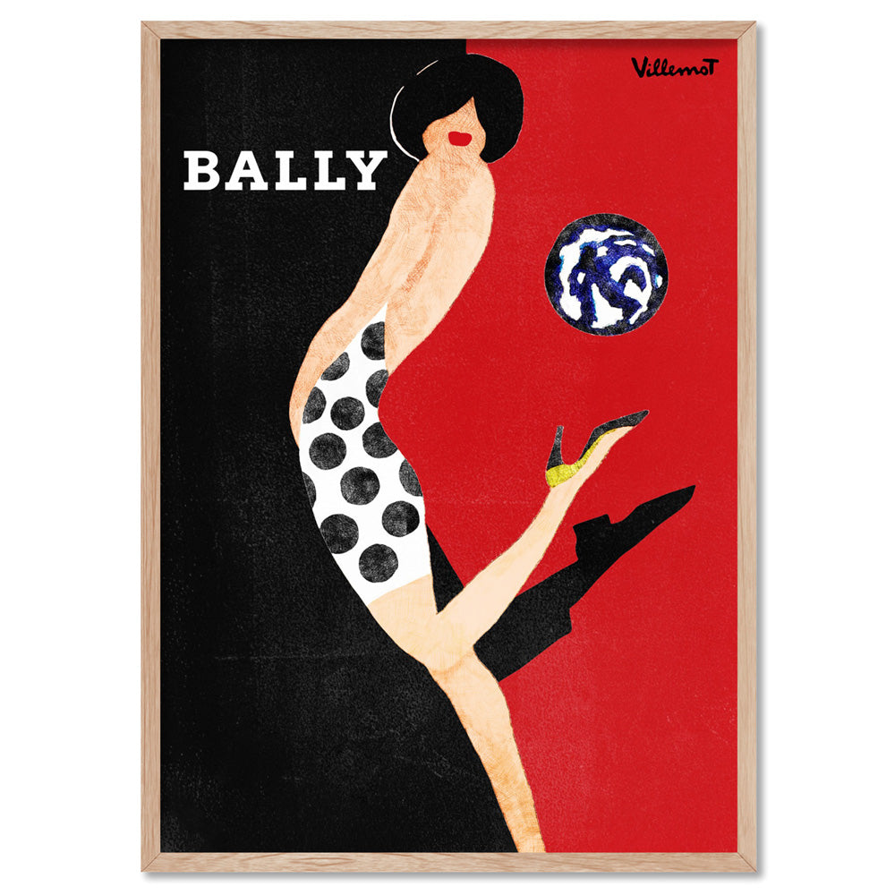Bernard Villemot | Bally Kick in Sketch Grainy Effect - Art Print, Poster, Stretched Canvas, or Framed Wall Art Print, shown in a natural timber frame