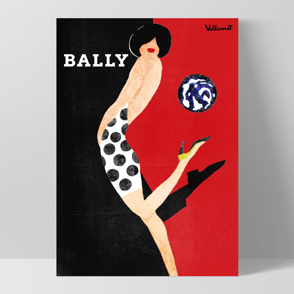 Bernard Villemot | Bally Kick in Sketch Grainy Effect - Art Print, Poster, Stretched Canvas, or Framed Wall Art Print, shown as a stretched canvas or poster without a frame