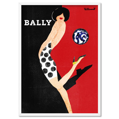 Bernard Villemot | Bally Kick in Sketch Grainy Effect - Art Print, Poster, Stretched Canvas, or Framed Wall Art Print, shown in a white frame