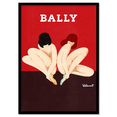 Bernard Villemot | Bally Lotus in Sketch Grainy Effect - Art Print, Poster, Stretched Canvas, or Framed Wall Art Print, shown in a black frame