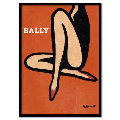 Bernard Villemot | Bally Shoes in Sketch Grainy Effect - Art Print, Poster, Stretched Canvas, or Framed Wall Art Print, shown in a black frame