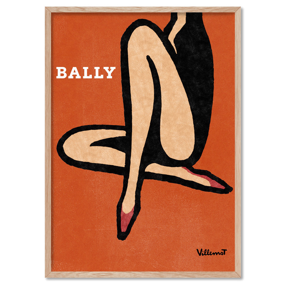 Bernard Villemot | Bally Shoes in Sketch Grainy Effect - Art Print, Poster, Stretched Canvas, or Framed Wall Art Print, shown in a natural timber frame