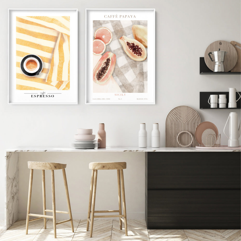 Galleria Del Cibo | Caffe Papaya II - Art Print by Vanessa, Poster, Stretched Canvas or Framed Wall Art, shown framed in a home interior space