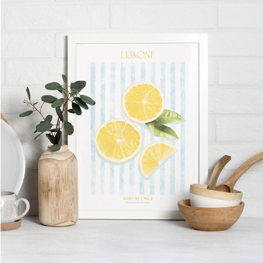 Agrumi No 2 | Lemon - Art Print by Vanessa, Poster, Stretched Canvas or Framed Wall Art Prints, shown framed in a room