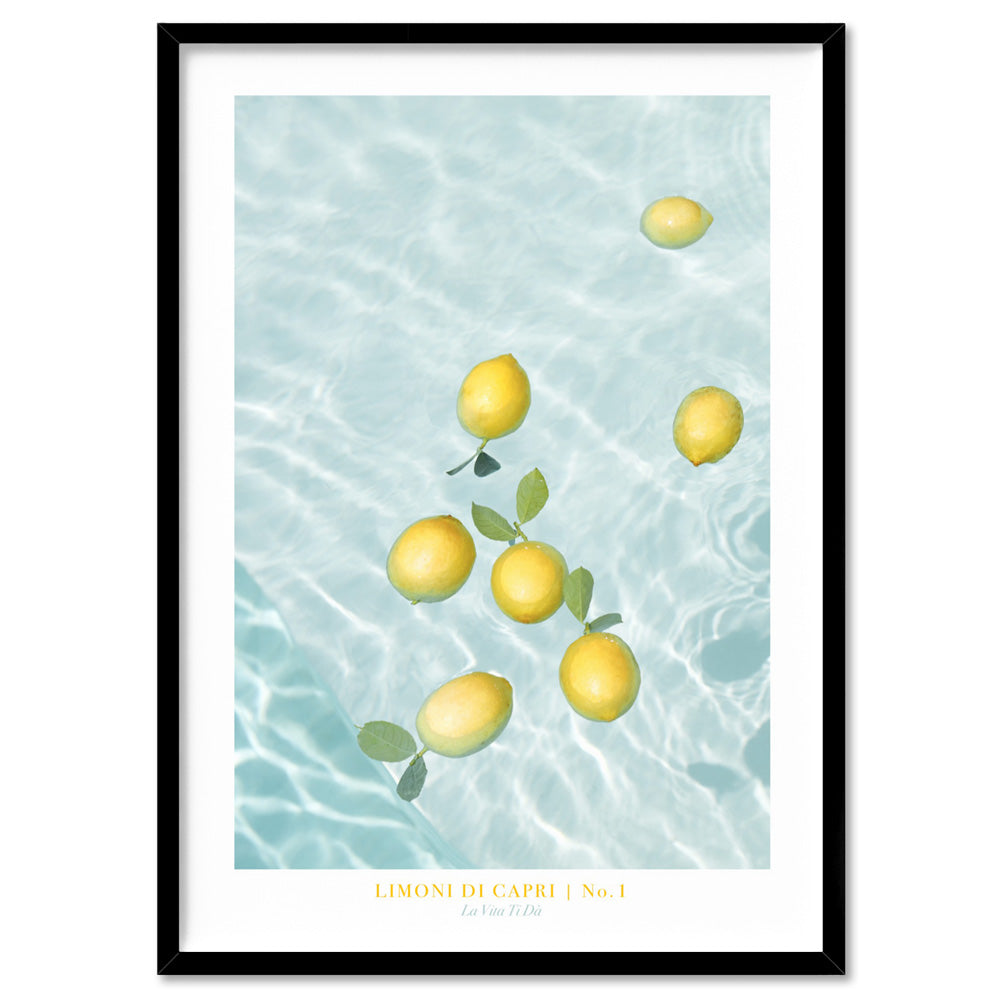 Limoni Di Capri No 1 - Art Print, Poster, Stretched Canvas, or Framed Wall Art Print, shown in a black frame