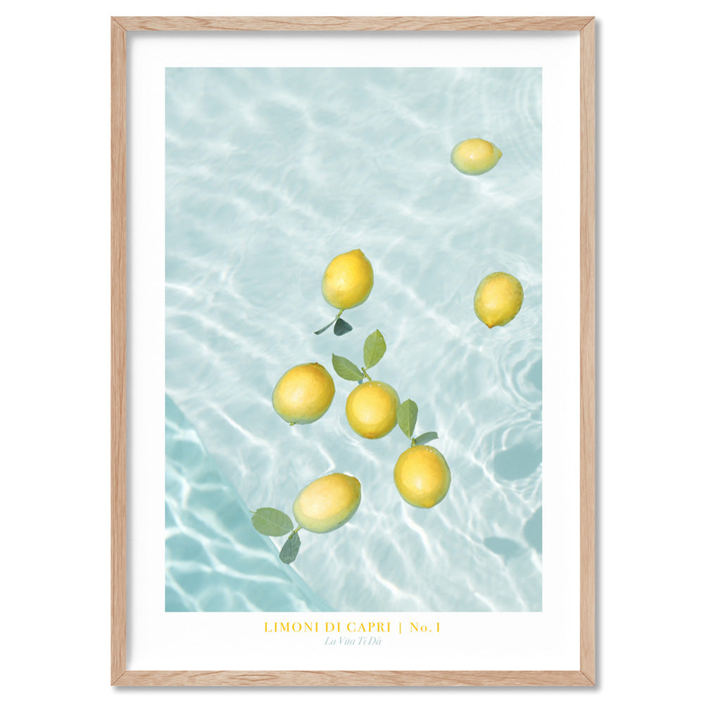 Limoni Di Capri No 1 - Art Print, Poster, Stretched Canvas, or Framed Wall Art Print, shown in a natural timber frame