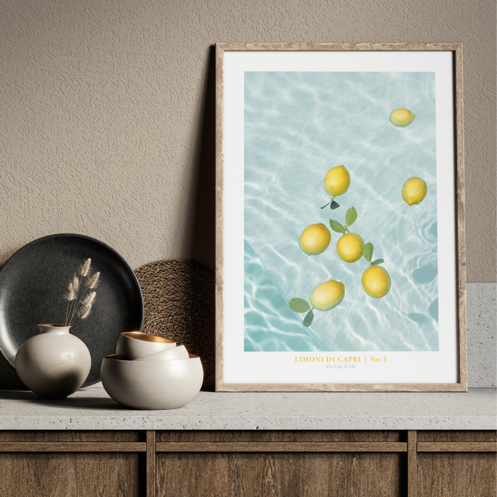 Limoni Di Capri No 1 - Art Print, Poster, Stretched Canvas or Framed Wall Art Prints, shown framed in a room