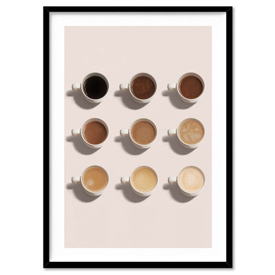 Shades of Coffee - Art Print, Poster, Stretched Canvas, or Framed Wall Art Print, shown in a black frame