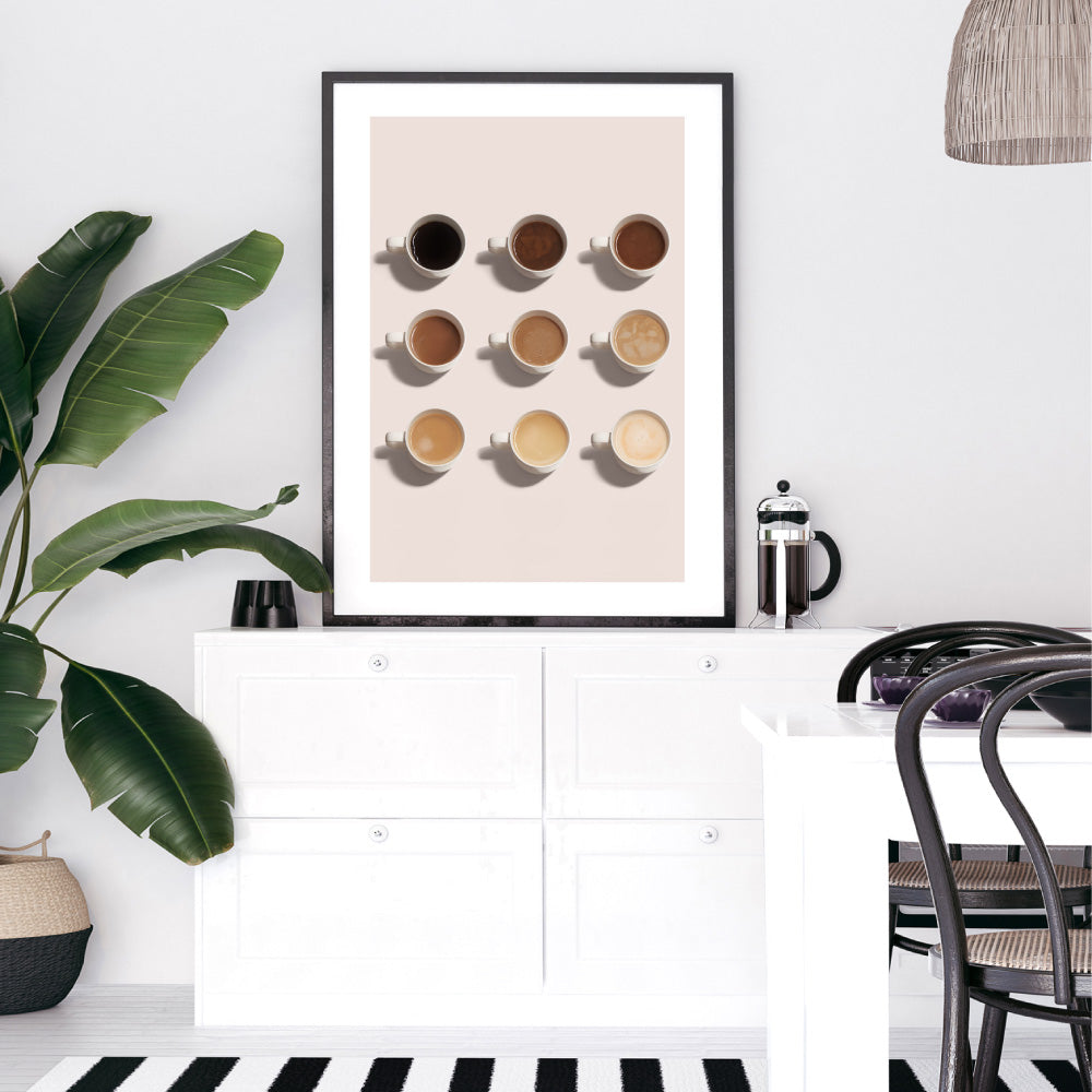 Shades of Coffee - Art Print, Poster, Stretched Canvas or Framed Wall Art, shown framed in a home interior space