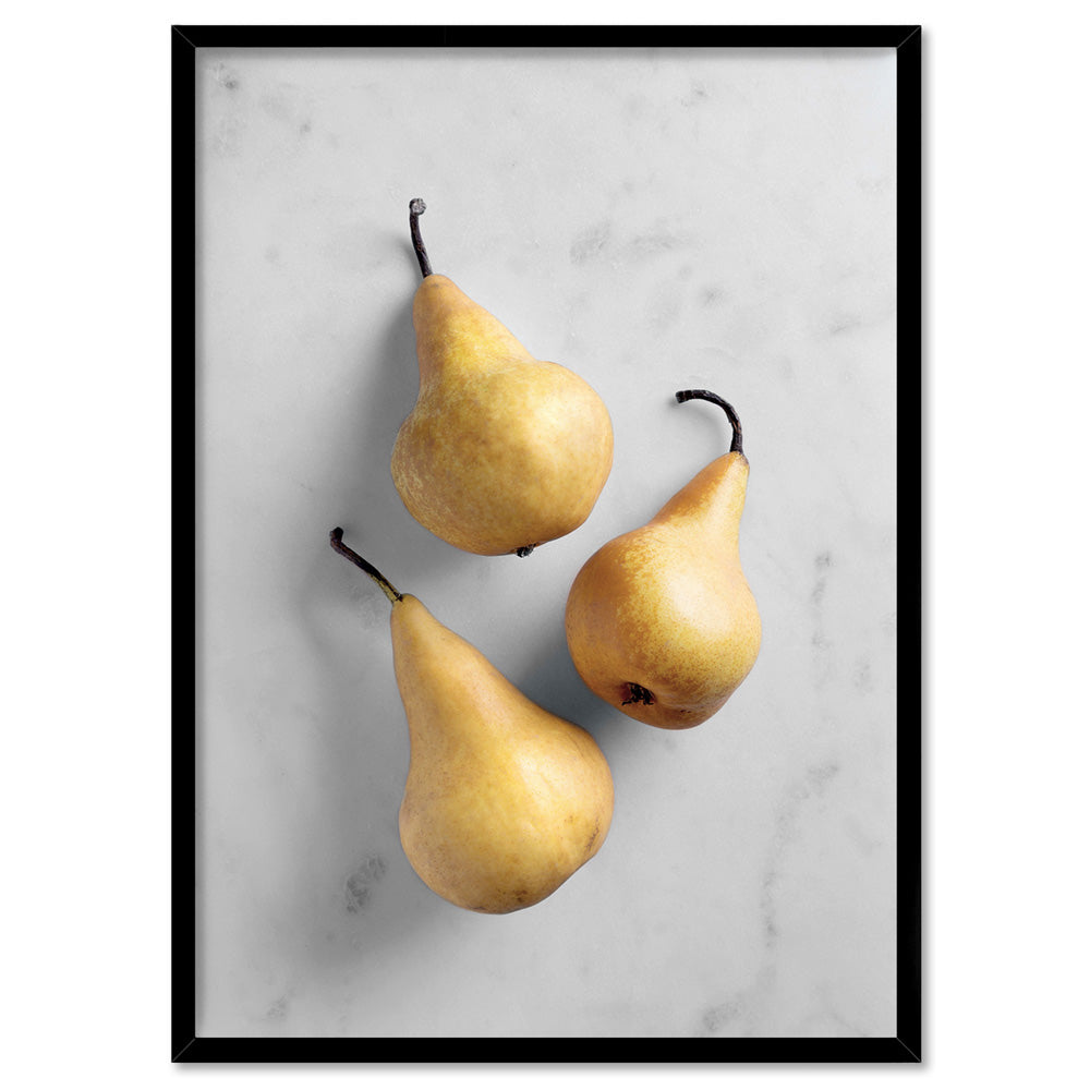 Pears on Stone - Art Print, Poster, Stretched Canvas, or Framed Wall Art Print, shown in a black frame