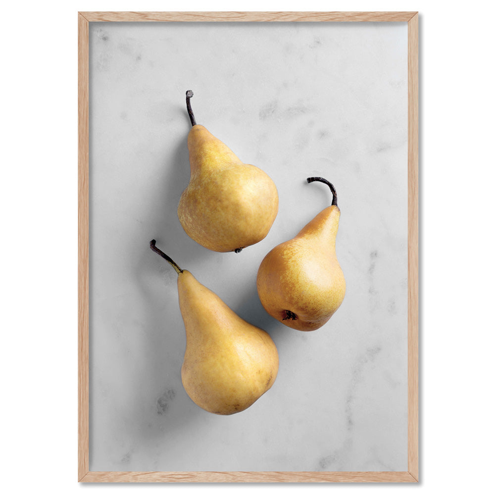 Pears on Stone - Art Print, Poster, Stretched Canvas, or Framed Wall Art Print, shown in a natural timber frame