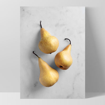Pears on Stone - Art Print, Poster, Stretched Canvas, or Framed Wall Art Print, shown as a stretched canvas or poster without a frame