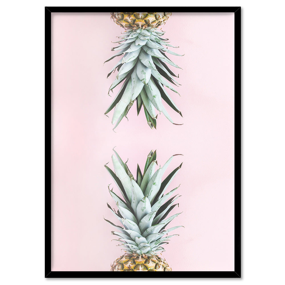Pineapples on Pink - Art Print, Poster, Stretched Canvas, or Framed Wall Art Print, shown in a black frame