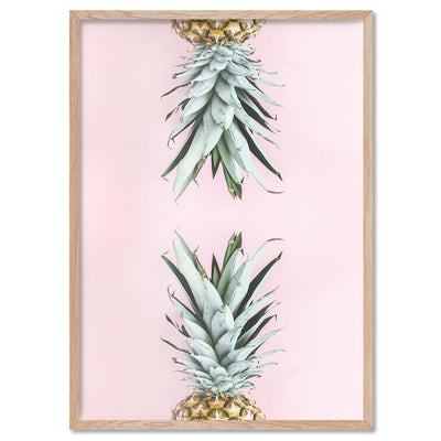 Pineapples on Pink - Art Print, Poster, Stretched Canvas, or Framed Wall Art Print, shown in a natural timber frame
