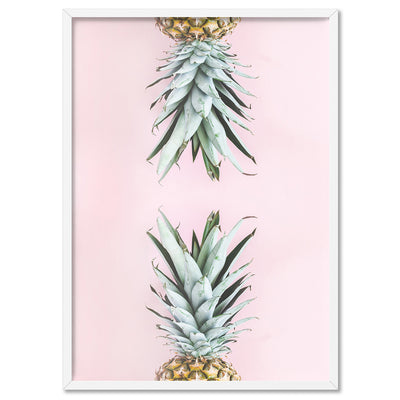 Pineapples on Pink - Art Print, Poster, Stretched Canvas, or Framed Wall Art Print, shown in a white frame