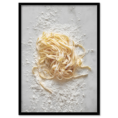 Pasta on Stone - Art Print, Poster, Stretched Canvas, or Framed Wall Art Print, shown in a black frame