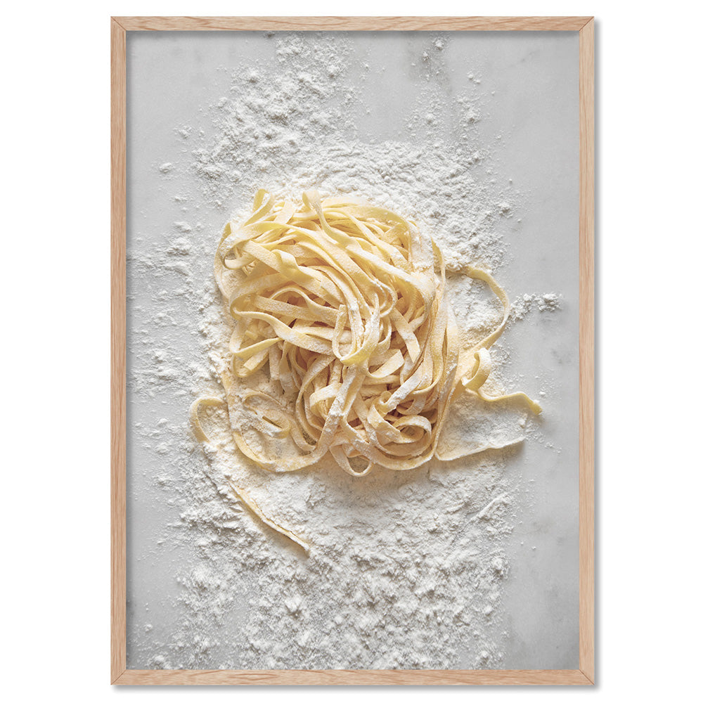 Pasta on Stone - Art Print, Poster, Stretched Canvas, or Framed Wall Art Print, shown in a natural timber frame