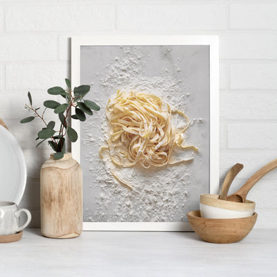 Pasta on Stone - Art Print, Poster, Stretched Canvas or Framed Wall Art Prints, shown framed in a room