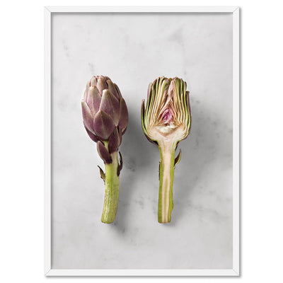 Artichoke on Stone - Art Print, Poster, Stretched Canvas, or Framed Wall Art Print, shown in a white frame