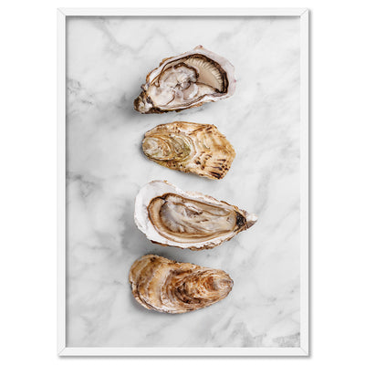Oysters on Light - Art Print, Poster, Stretched Canvas, or Framed Wall Art Print, shown in a white frame