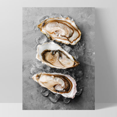 Oysters on Concrete - Art Print, Poster, Stretched Canvas, or Framed Wall Art Print, shown as a stretched canvas or poster without a frame