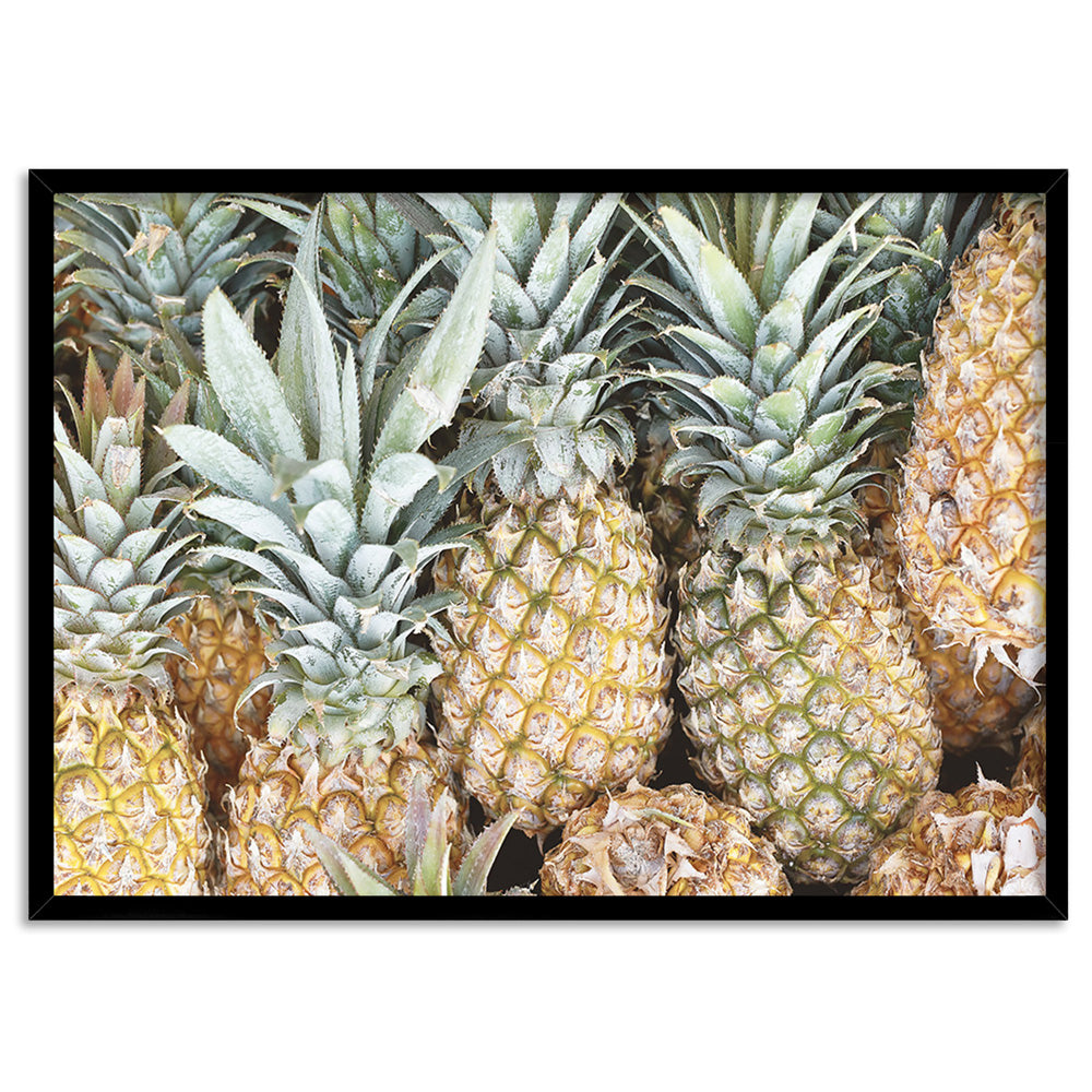 Pineapples in Landscape - Art Print, Poster, Stretched Canvas, or Framed Wall Art Print, shown in a black frame