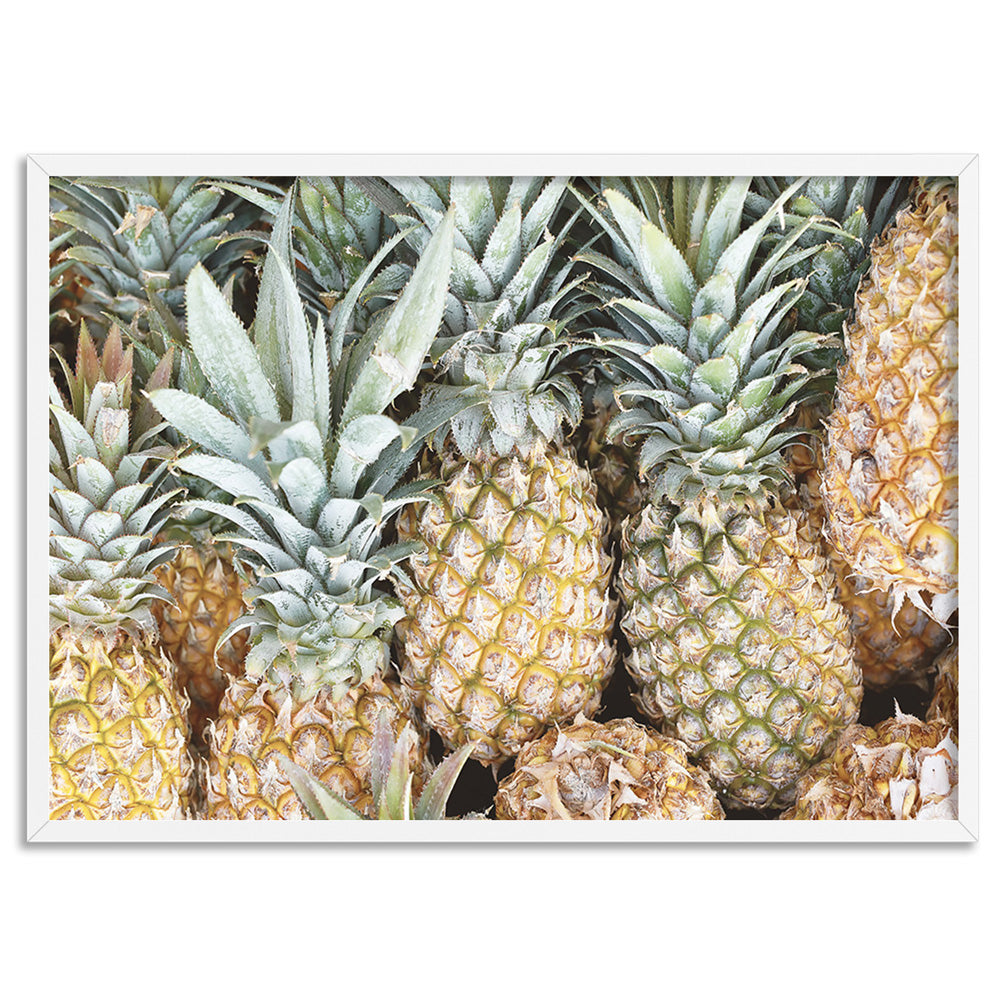 Pineapples in Landscape - Art Print, Poster, Stretched Canvas, or Framed Wall Art Print, shown in a white frame