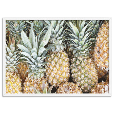 Pineapples in Landscape - Art Print, Poster, Stretched Canvas, or Framed Wall Art Print, shown in a white frame