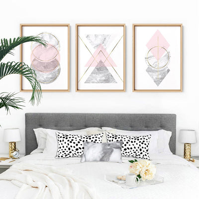 Geometric Marble Shapes I - Art Print, Poster, Stretched Canvas or Framed Wall Art, shown framed in a home interior space