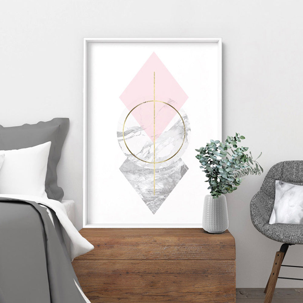 Geometric Marble Shapes III - Art Print, Poster, Stretched Canvas or Framed Wall Art Prints, shown framed in a room