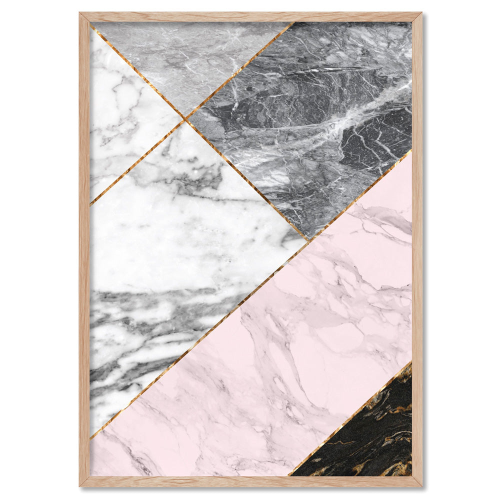 Geometric Marble Slices I - Art Print, Poster, Stretched Canvas, or Framed Wall Art Print, shown in a natural timber frame