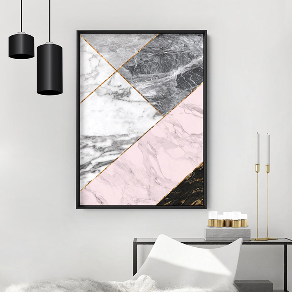 Geometric Marble Slices I - Art Print, Poster, Stretched Canvas or Framed Wall Art Prints, shown framed in a room